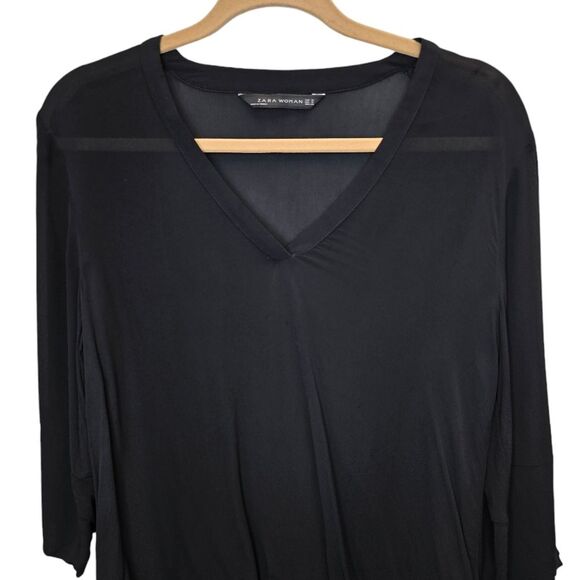 Zara Woman M Sheer Long Sleeve High Lo Tunic Black - Picture 2 of 15